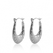 Oorbellen van Stainless steel Roestvrij staal (RVS) creolen oval Silver