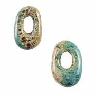Grieks keramiek DQ ovaal mosaic Ocean wave green-brown