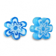 Millefiori glaskralen flower Azure turquoise blue