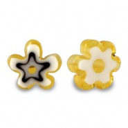 Millefiori glaskralen flower Ochre yellow