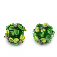 Handgeschilderde glaskralen flower Green-yellow