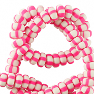 Polymeer kraal rondelle 7mm White-neon pink