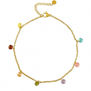 Enkelbandjes van Stainless steel Roestvrij staal (RVS) stone Gold-multicolour