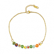 Armbanden van Stainless steel Roestvrij staal (RVS) millefiore Gold-multicolour