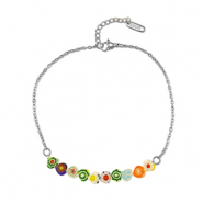Armbanden van Stainless steel Roestvrij staal (RVS) millefiore Silver-multicolour