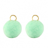 Bedels pompom met oog 10mm Gold-mint green