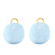 Bedels pompom met oog 10mm Gold-carolina blue