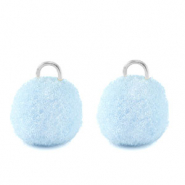 Bedels pompom met oog 10mm Silver-carolina blue
