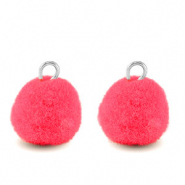 Bedels pompom met oog 10mm Silver-hot pink