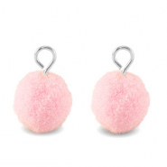 Bedels pompom met oog 10mm Silver-light pink