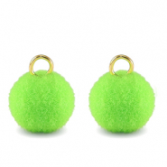 Bedels pompom met oog 10mm Gold-neon green