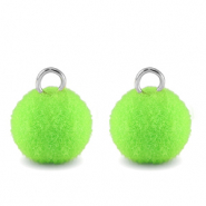 Bedels pompom met oog 10mm Silver-neon green
