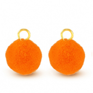 Bedels pompom met oog 10mm Gold-neon orange