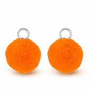 Bedels pompom met oog 10mm Silver-neon orange