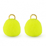 Bedels pompom met oog 10mm Gold-neon yellow