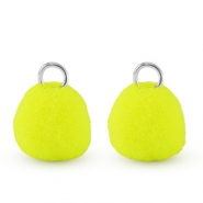 Bedels pompom met oog 10mm Silver-neon yellow