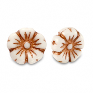 Tsjechische kralen flower 9mm Copper brown metallic-white