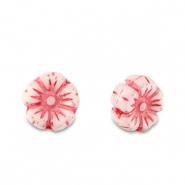 Tsjechische kralen flower 7mm Amarena red-white