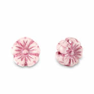 Tsjechische kralen flower 7mm Magenta pink metallic-white