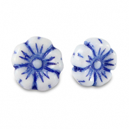 Tsjechische kralen flower 9mm Strong blue-white