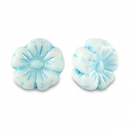 Tsjechische kralen flower 9mm Light blue metallic-white