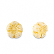 Tsjechische kralen flower 7mm Lemon yellow-white