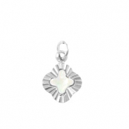 Bedels van Stainless steel Roestvrij staal (RVS) shell clover Silver-white (natuurlijke kleur)