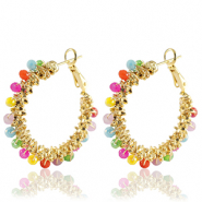 Oorbellen van Stainless steel Roestvrij staal (RVS) facet Multicolour-gold