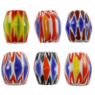 Millefiori glaskralen tube Multicolour yellow-blue