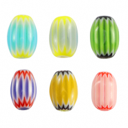 Millefiori glaskralen tube Multicolour green-yellow