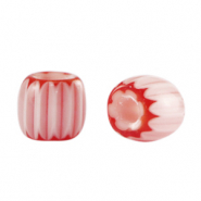Millefiori glaskralen tube White-red