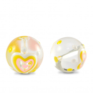 Handgeschilderde glaskralen heart Transparent-yellow white