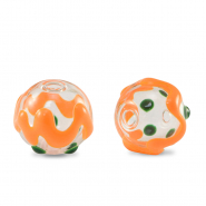 Handgeschilderde glaskralen 14mm Transparent-green orange