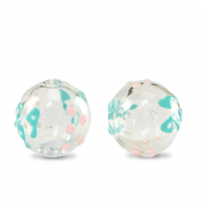 Handgeschilderde glaskralen 14mm Transparent-turquoise soft pink