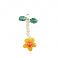 Hangers van facet flower Gold-green yellow