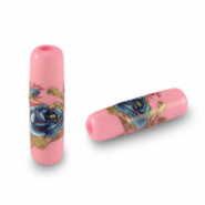 Glas kralen tube flower Pink-blue