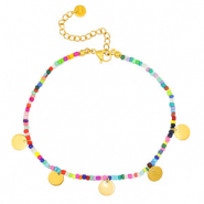 Enkelbandjes van Stainless steel Roestvrij staal (RVS) rocailles en coins Goud-multicolour