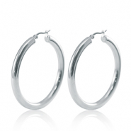 Oorbellen van Stainless steel Roestvrij staal (RVS) creolen 50mm Zilver