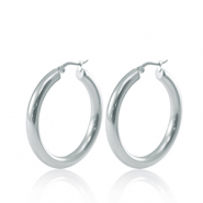 Oorbellen van Stainless steel Roestvrij staal (RVS) creolen 40mm Zilver