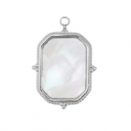 Bedels van Stainless steel Roestvrij staal (RVS) shell rectangle Silver-white (natuurlijke kleur)
