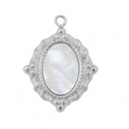 Bedels van Stainless steel Roestvrij staal (RVS) shell oval Silver-white (natuurlijke kleur)