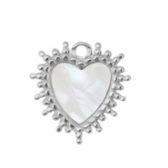 Bedels van Stainless steel Roestvrij staal (RVS) shell heart Silver-white (natuurlijke kleur)