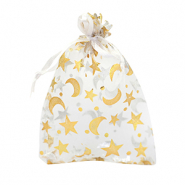 Organza sieradenzakje 9x12cm moon and star White-gold