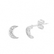 TQ metaal brass oorbellen / oorstekers  zirkonia moon Silver