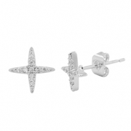 TQ metaal brass oorbellen / oorstekers  zirkonia star Silver