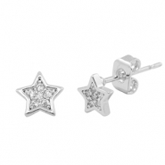 TQ metaal brass oorbellen / oorstekers  zirkonia star Silver