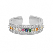 TQ metaal brass ring zirkonia Silver-multicolour