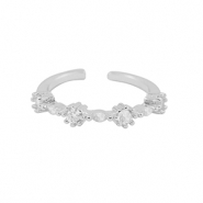 TQ metaal brass ring zirkonia Silver-crystal
