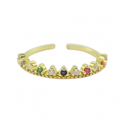 TQ metaal brass ring zirkonia Gold-multicolour