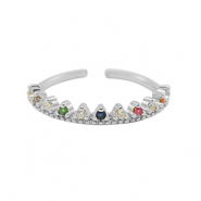 TQ metaal brass ring zirkonia Silver-multicolour